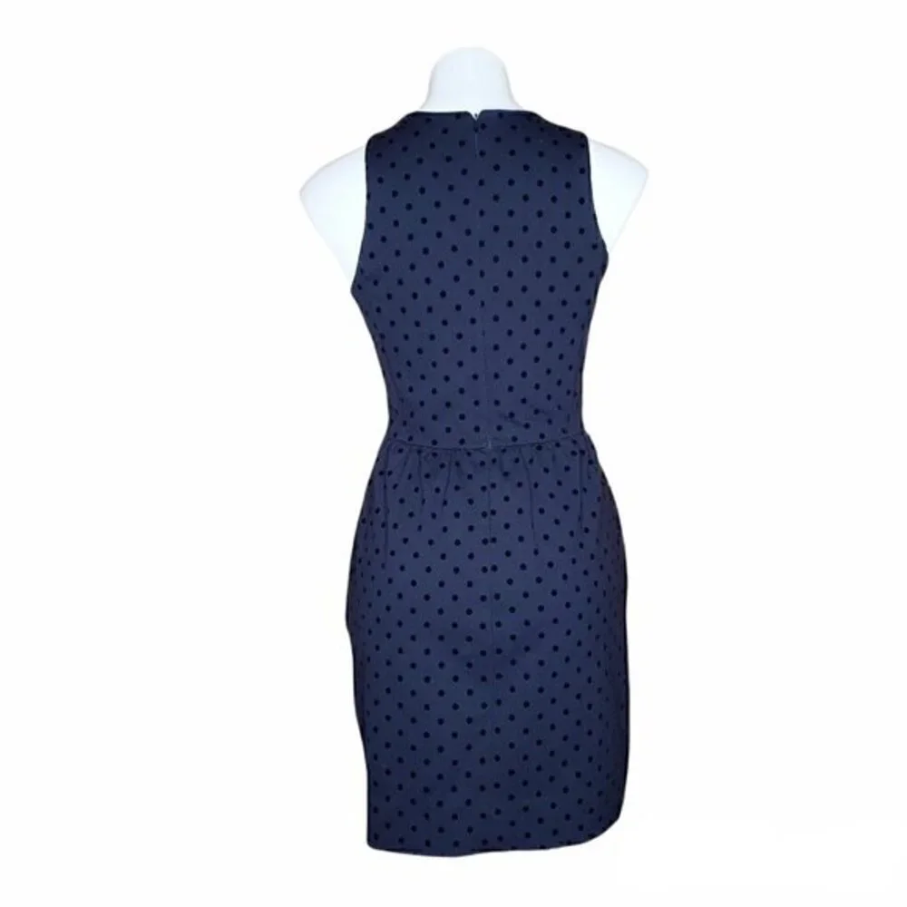 JCrew Polka Dot Fit & Flare Dress Sleeveless Navy Blue Black Skater Mini Size XS